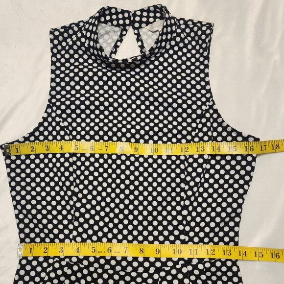 Charming Charlie Retro Twee Black White Polka Dot Pockets Halter Dress, Small - Picture 7 of 8